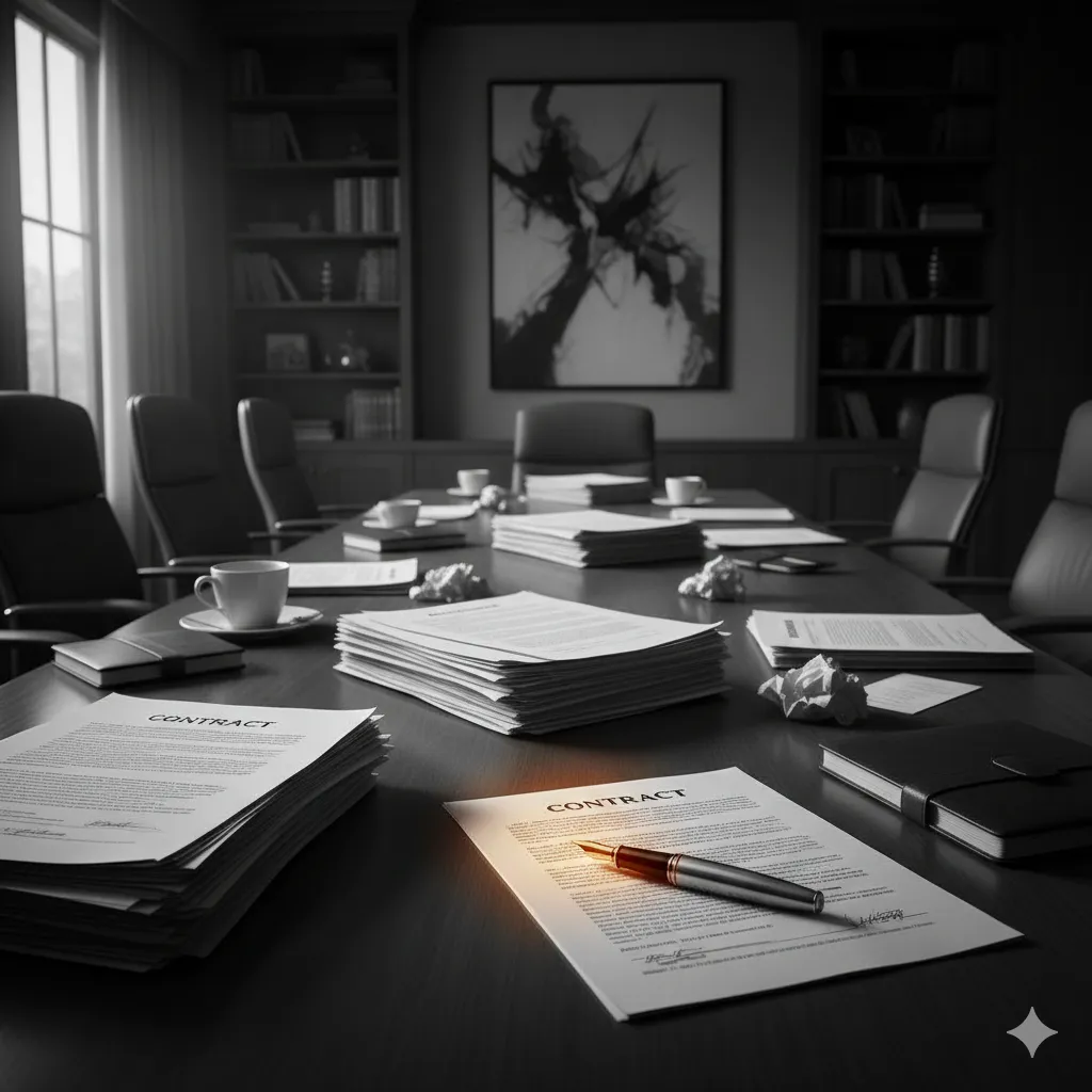 Mediere Comercială - Sală de ședințe cu contracte